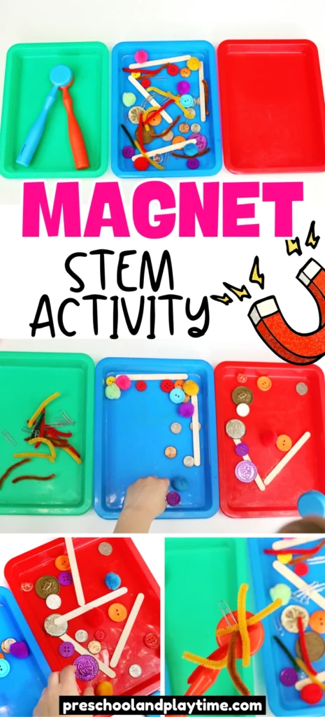 a Magnetic Sorting STEM Activity where a kid uses a magnet to determine what is magnetic and what isn't