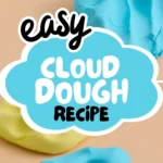 cloud dough in green, blue, and yellow on a peach background