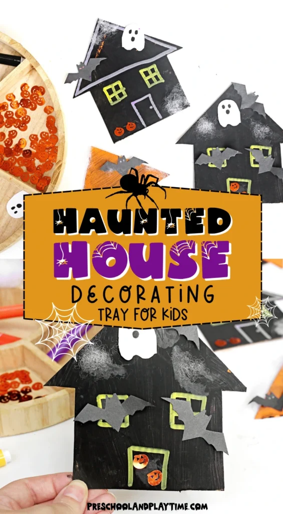 cardboard painted and decorated to look like haunted houses