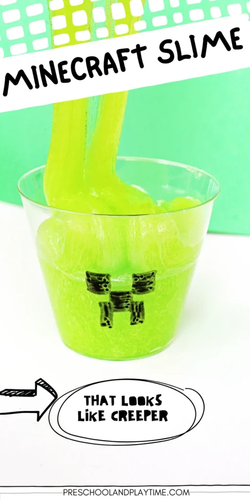 Minecraft Creeper Slime - green slime in a cup with a minecraft face draw on