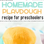 homemade playdough recipe that makes blue, purple, and orange playdough for kids
