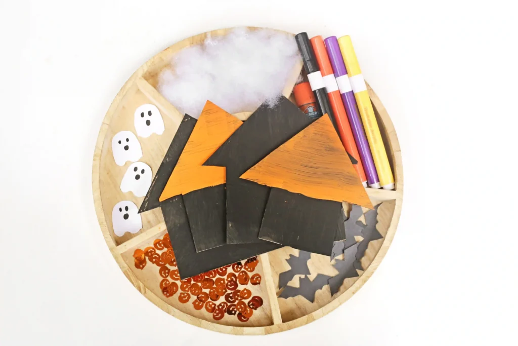 supplies for the decorate a haunted house tray