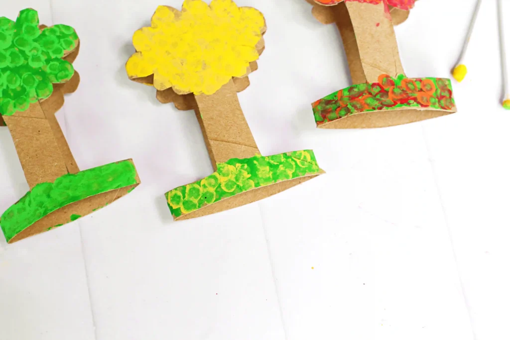Goodbye Summer, Hello Autumn Toilet Paper Roll Trees that are painted to look like autumn trees