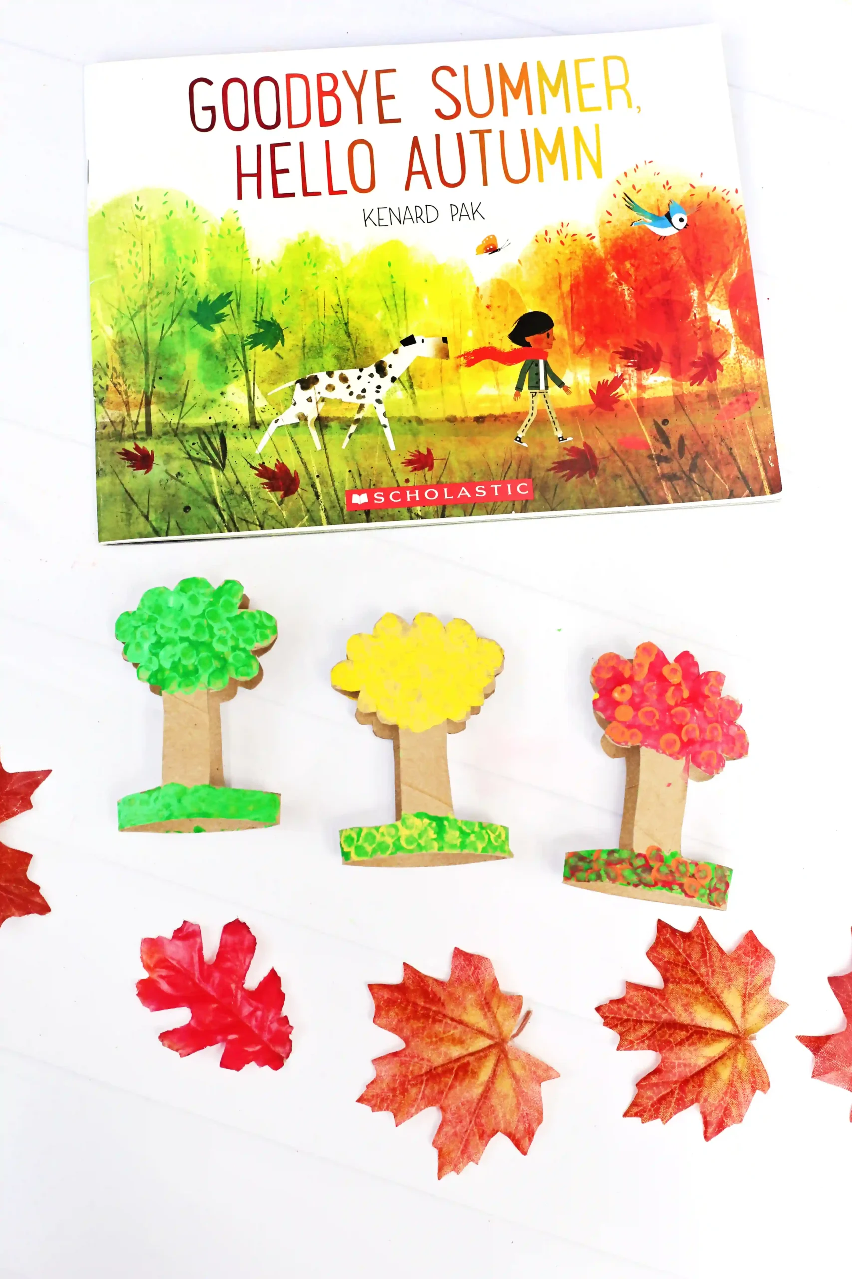 Goodbye Summer, Hello Autumn Toilet Paper Roll Trees that are painted to look like autumn trees