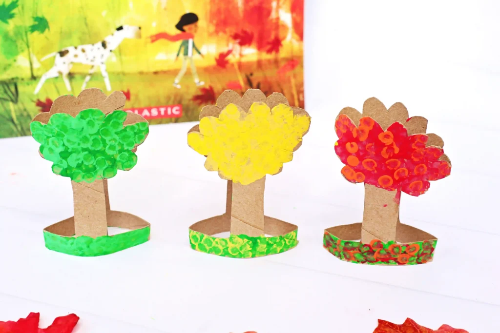 Goodbye Summer, Hello Autumn Toilet Paper Roll Trees that are painted to look like autumn trees