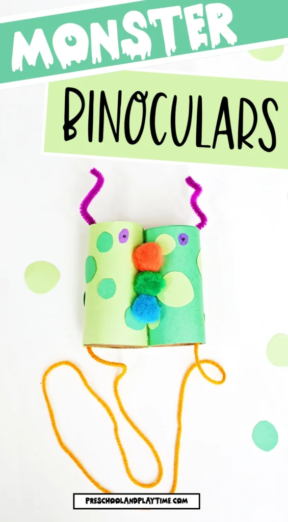 Monster Binoculars made out of toilet paper rolls, pom poms, construction paper, and pipe cleaners