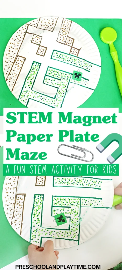 a paper plate with a maze drawn on it next to a magnet