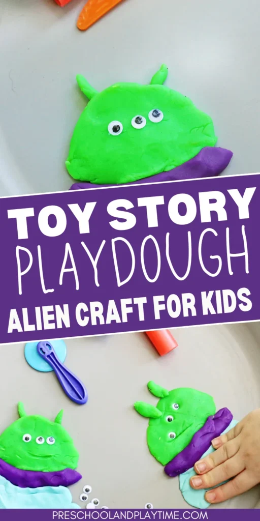 a Toy Story Alien Playdough Tray with an alien made out of playdough