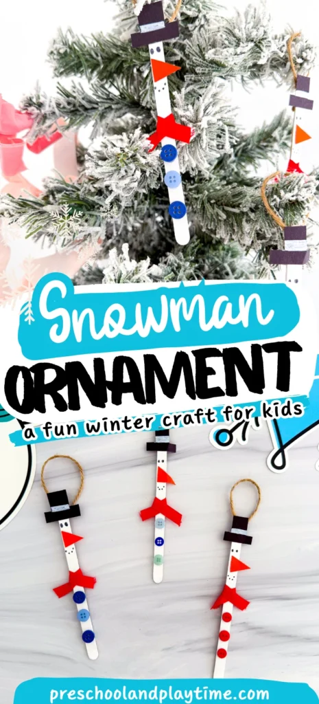 popsicle sticks painted and decorated to look like snowmen