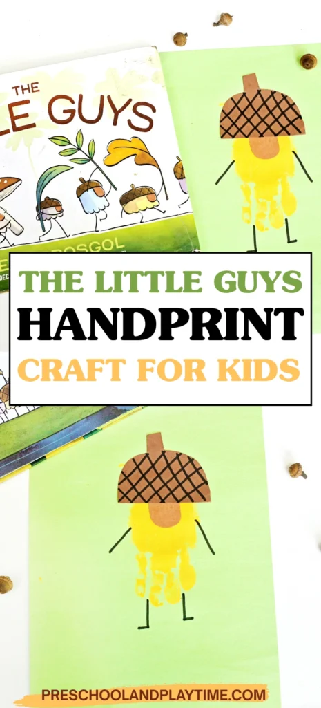 a handprint craft that is a yellow acorn with an orange nose