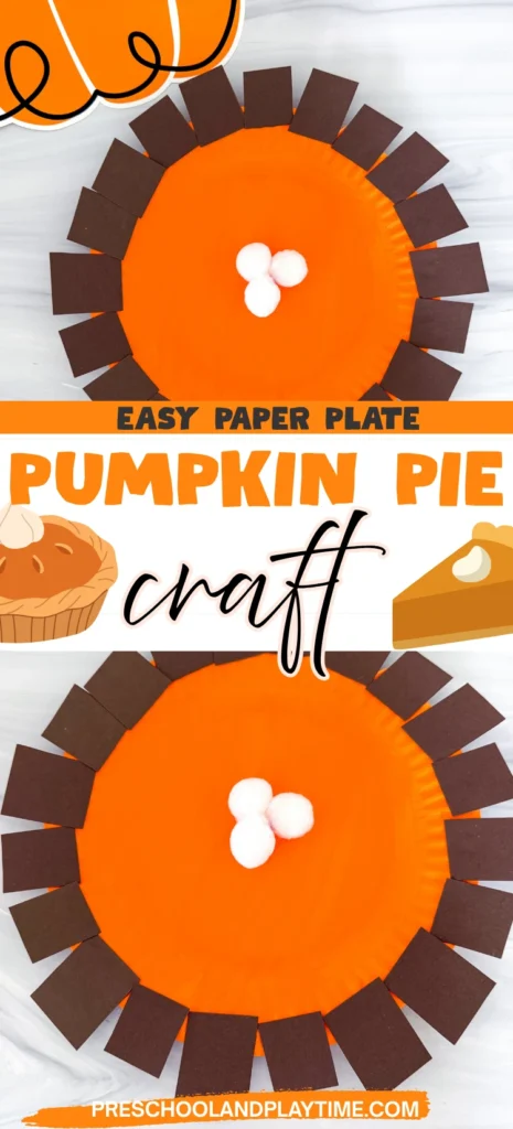 a paper plate painted orange and decorated to look like pumpkin pie