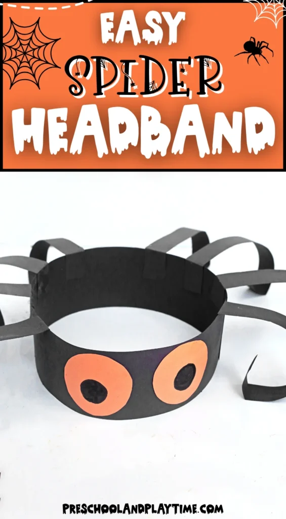 a construction paper headband that is decorated to look like a spider