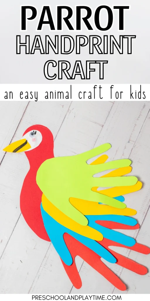 a Parrot Handprint Craft made out of colored construction paper