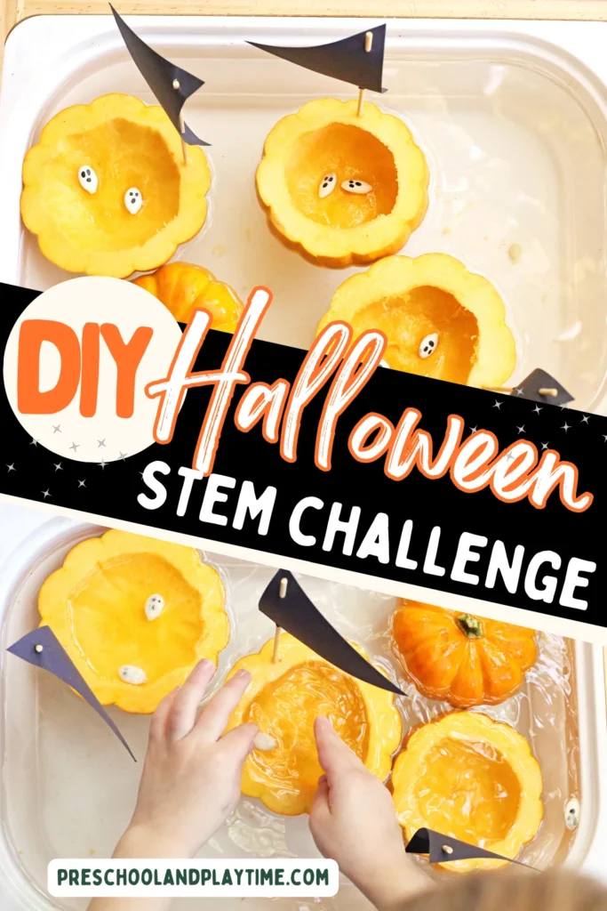 a kid putting pumpkin seeds in a hollowed out pumpkin in water