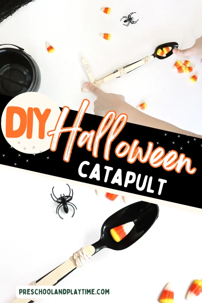 a kid using a catapult made out of a spoon to fling candy corn