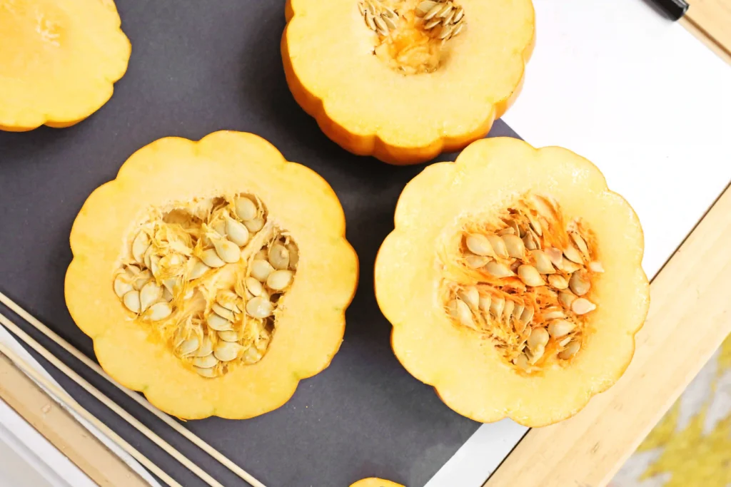 mini pumpkins cut in half