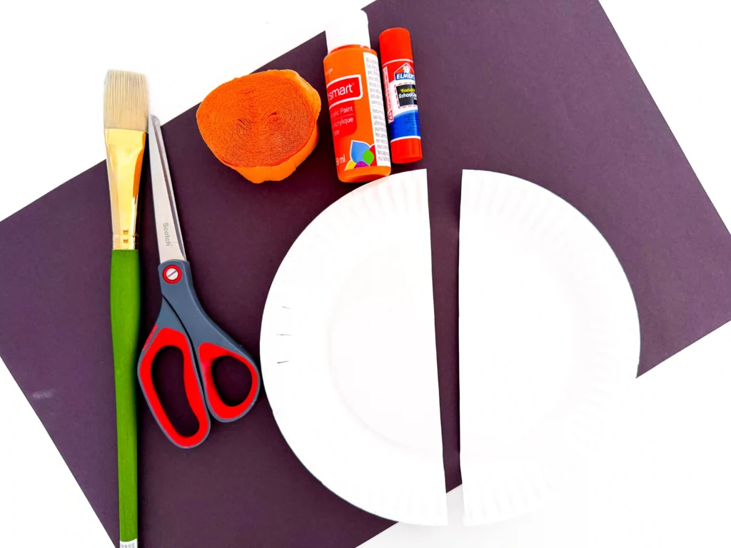 a paper plate cut in half