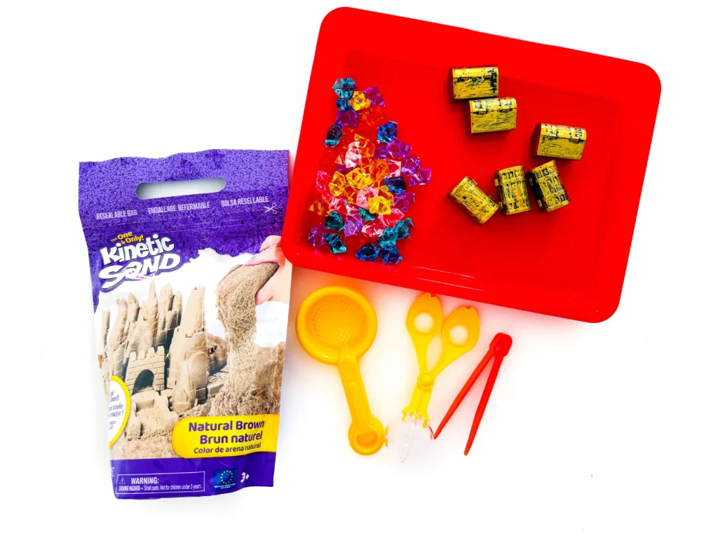supplies for the treasure hunt sensory bin