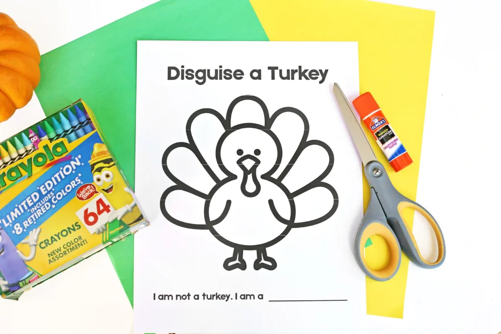 supplies for the Disguise A Turkey Crayon Box Craft
