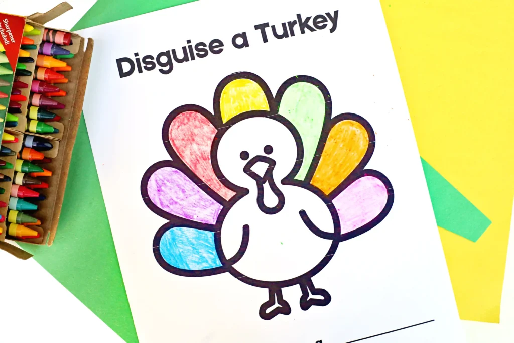 a print out of a turkey with the feathers colored different colors