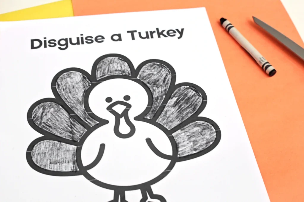a turkey printable with the feathers colored black