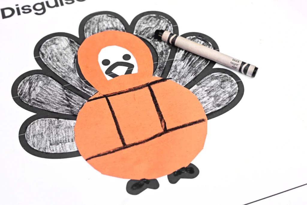 a Disguise A Turkey Astronaut Craft of a turkey with construction paper glued on to look like an astronaut