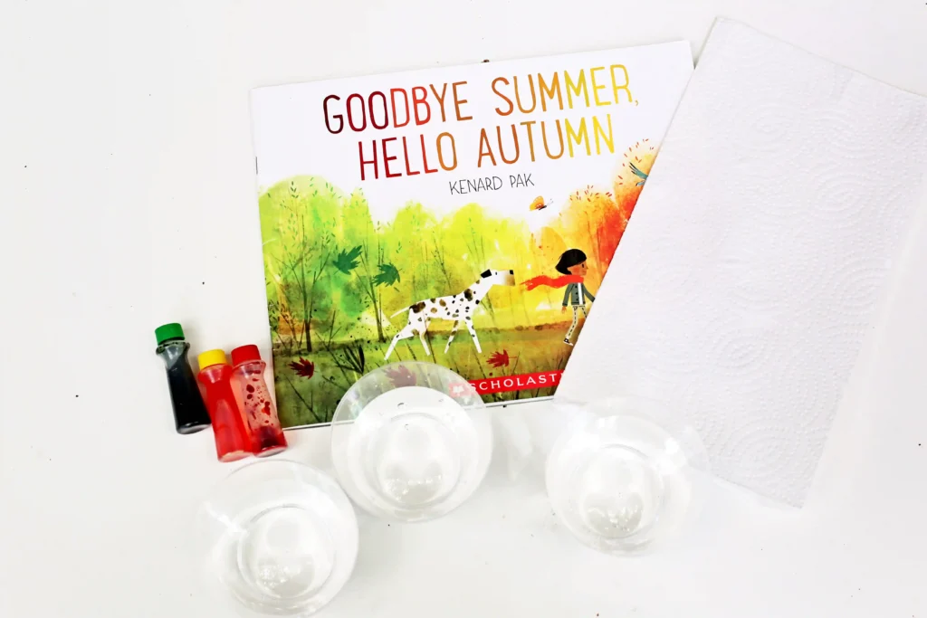 supplies for the Goodbye Summer, Hello Autumn Walking Water Experiment