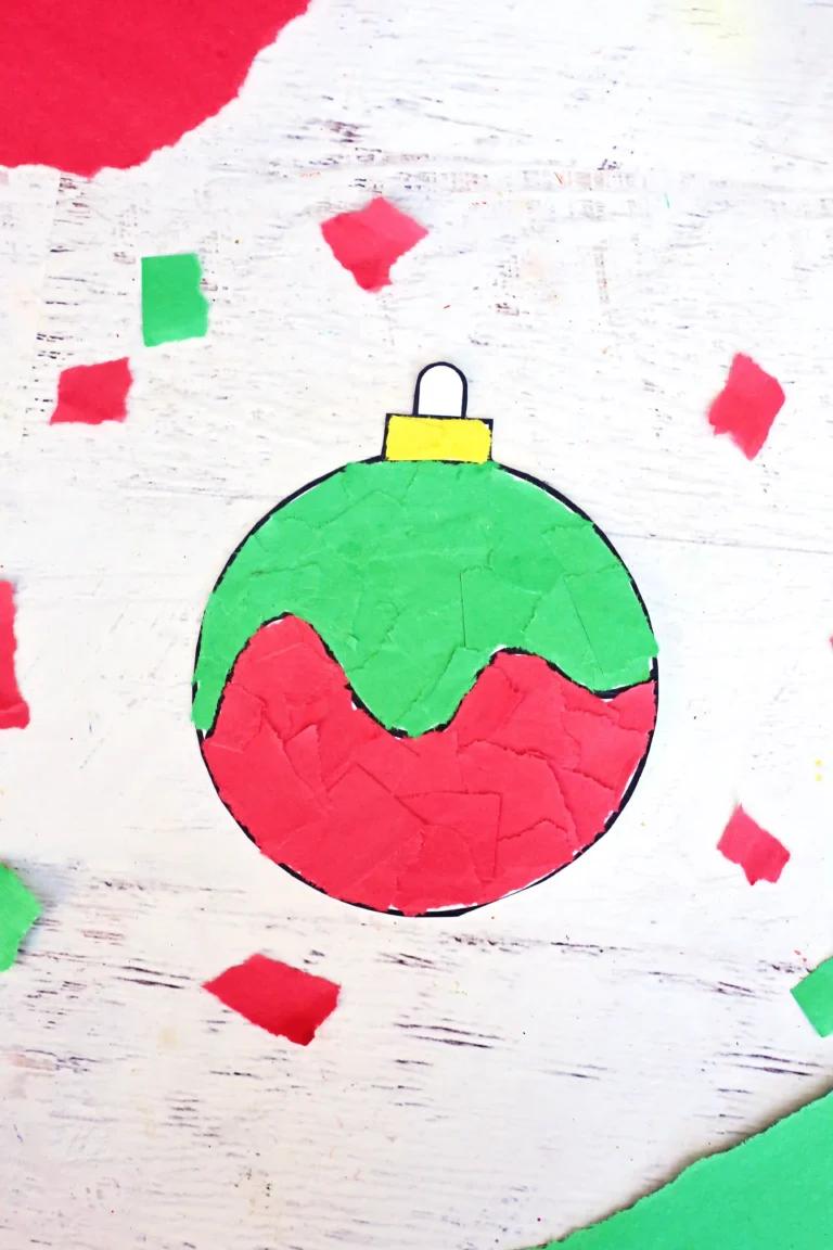 a print out of an ornament with torn construction paper on it