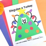 a turkey printable with construction paper on top to look like a christmas tree
